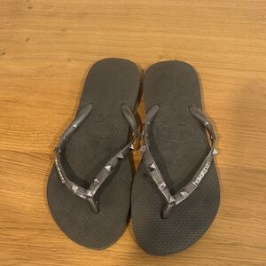 Havaianas Black Flip Flops with Silver Studs